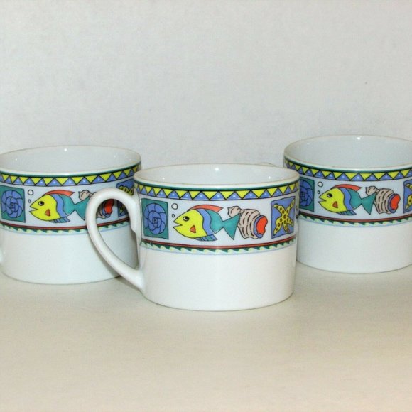 3 Studio Nova Beach Party Coffee Cups Y0289 Fish Cottage Decor Replacement China - Picture 5 of 13